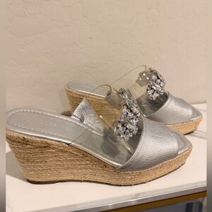 Karl Lagerfeld Silver Wedge Sandals